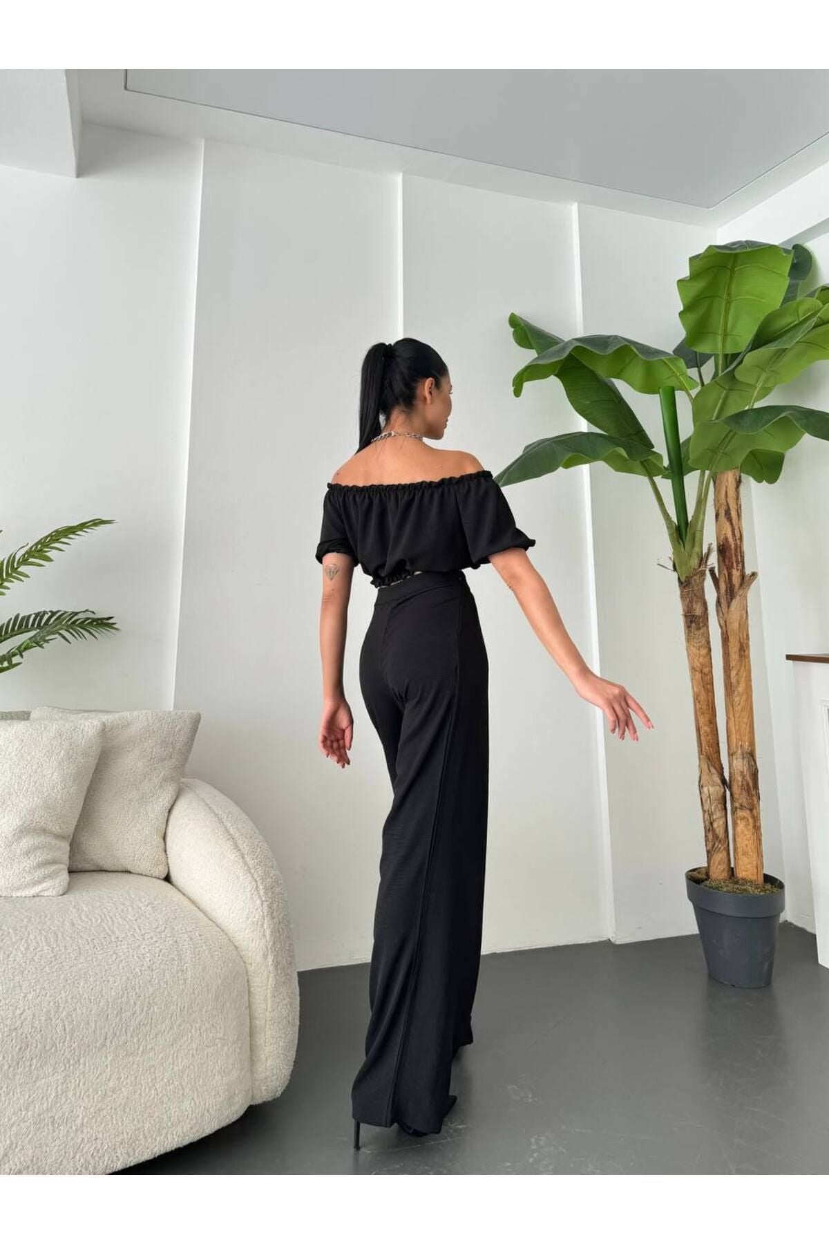 Keten Crop Pantolon Takım